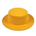Classic vintage yellow wool felt boater hat with a wide flat brim for stylish adults - Yellow