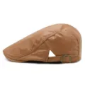 Gorra clásica de cuero PU color canela para hombres y mujeres con hebilla ajustable - Ajustable (56-59cm) / Estilo de Costura Vertical / Caqui