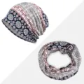 Berretto e scaldacollo multifunzione in cotone a fiori per donna, copricapo estivo leggero - Stile Bohémien - Sottile / Set Cappello e Scaldacollo / Blu rosato