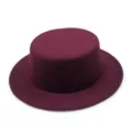 Elegant vintage burgundy flat top wool felt hat with wide brim for autumn and winter season - Burgundy