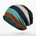 Slouchy multi-colored striped beanie hat for autumn and winter warmth and style. - Thin / Striped-Blue