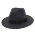 Vintage dark grey felt fedora hat with black ribbon band for men and women stylish accessory - Dark Gray