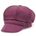 Vintage woolen octagonal newsboy cap in dark purple for autumn and winter warmth - Adult Free Size (56-58cm) / Rose Red