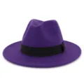 Elegant purple wool felt wide brim fedora hat with black ribbon band for autumn winter - Deep purple