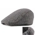Vintage grey herringbone wool flat cap with orange grid for autumn and winter - Elastic Adjustment / Gray Herringbone