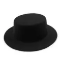 Classic black vintage British style flat top wool felt hat with wide brim for adults - Black