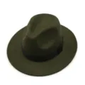Retro olive green wool felt fedora hat with wide brim and black band for casual wear - Army Green