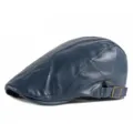 Gorra clásica de cuero PU azul marino con hebilla ajustable para hombres - Ajustable (56-59cm) / Estilo Liso / Azul marino
