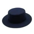 Classic navy blue flat top wool felt hat with retro British style for men and women - Navy Blue