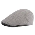 Classic men's grey herringbone newsboy cap, retro wool blend winter flat cap variant - Snap Button Adjustment / Black and White Herringbone