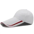 White long-brimmed baseball cap with red decorative stripes for fishing sun protection. - Adjustable for 55-59cm Head Circumference / Extended Brim Style (BQ319) / White