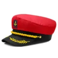 Rote und schwarze Kapitänsmütze mit Goldstickerei und Anker-Logo für Damen und Herren - Einstellbar (56-60cm) / Rot
