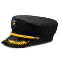 Schwarze Kapitän-Marine-Mütze mit Goldstickerei und Anker-Patch - Einstellbar (56-60cm) / Schwarz