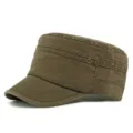Vintage gewassen katoenen platte militaire pet in olijfbruin voor dames en heren - Geschikt voor Hoofdomtrek 55-60cm / Stijl 4 Legergroen