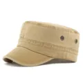 Ademende kaki cadet pet van gewassen katoen met een vintage verweerde afwerking - Geschikt voor Hoofdomtrek 55-60cm / Stijl 5 Lichtkhaki