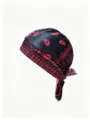 Bandana da pirata elastica con motivo paisley nero e rosso per sport e ciclismo - Taglia Unica (55-60cm) / Nero con fiori rossi