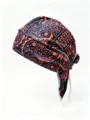 Cappello da pirata nero con motivo paisley in tessuto elastico per sport e ciclismo - Taglia Unica (55-60cm) / Nero con stampa floreale arancione