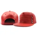 Fashionable red PU leather flat brim hip-hop cap featuring three decorative side zippers - Rear Single Row Plastic Buckle / Red