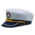 Cappello da capitano marinaio a righe bianche e blu con ricamo Venezia giallo vivace - Adulto-Regolabile per circonferenza testa 56-59cm / Tipo regolabile / Righe Sottili - Navy & Bianco
