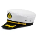 Cappello da capitano nautico classico bianco e nero con ricami dorati e cordoncino. - Adulto-Regolabile per circonferenza testa 56-59cm / Tipo regolabile / Lettera G - Nero & Bianco