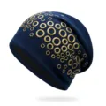 Navy blue punk style slouchy beanie hat featuring decorative gold metal rings for unisex - Elastic Fits 56-60cm Head / Dark Blue With Mixed Gold Rings