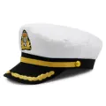 Cappello da capitano della marina bianco con ricami dorati oro e stemma dell'ancora - Corona - Nero & Bianco