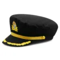 Cappello da capitano nero vintage con ricamo dorato e stemma dell'ancora SKU - Stile Corona - Nero