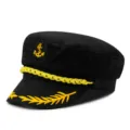 Cappello da capitano nero stile vintage con eleganti ricami gialli di ancore e spighe - Nero