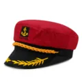Cappello da capitano nautico rosso e nero con ricamo di ancora dorata e spighe - Taglia Unica (56-57cm) / Patta sigillata / Nero rosso