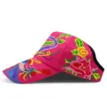 Visera rosa de estilo étnico con bordados coloridos de fénix y flores, diseño retro chic - Fénix / Ajustable / Rosa rojo