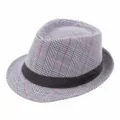 Cappello fedora classico a quadri in stile britannico con nastro nero per uomo e donna - Quadri Grigio Bianco Rosso / Adatto Testa 56-58cm