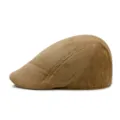 Classic vintage brown corduroy flat cap for men and women with soft striped texture - One Size / Khaki