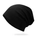 Slouchy black cotton ribbed beanie hat for autumn and winter outdoor wear - One Size / Black - With Back Seam