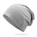 Light grey cotton slouchy beanie for men and women, warm winter hat for outdoor wear - One Size / Light Grey - With Back Seam