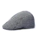 Vintage black and white houndstooth pattern flat cap for autumn and winter - Adult M 56-58cm / Black White Grid