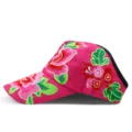Vintage pink half-top sun visor with vibrant colorful floral embroidery for women - Rose Blossom Brooch / Adjustable / Rose Red