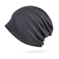 Premium grey cotton slouchy beanie hat with ribbed knit texture for cold weather - One Size / Dark Grey - Seamless