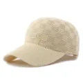 Berretto da baseball in maglia traspirante beige da donna con motivo a scacchi parasole - Adatto per circonferenza testa circa 54-58cm / Scacchiera-Beige