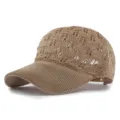 Berretto da baseball beige in maglia traforata da donna con elegante design traspirante - Adatto per circonferenza testa circa 54-58cm / Griglia a Rombi-Cachi