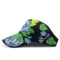 Vintage ethnic style floral embroidery empty top visor sun hat for women in black - Fugui Flower / Adjustable / Black With Blue Floral