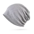Soft grey cotton slouchy beanie with ribbed texture for men and women - One Size / Light Heather Grey - Seamless