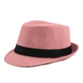 Cappello fedora classico a righe rosse e bianche con elegante nastro nero decorativo - Gessato Rosso / Adatto Testa 56-58cm