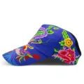 Blue ethnic style empty top sun hat with vibrant floral and phoenix embroidery - Phoenix / Adjustable / Royal Blue