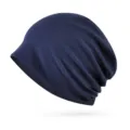 Navy blue ribbed cotton slouchy beanie hat for versatile outdoor cold weather wear - One Size / Dark Blue - Seamless