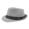 Cappello fedora classico con motivo pied de poule bianco e nero e nastro in raso nero lucido - Pied de poule - Bianco / Adatto Testa 56-58cm
