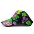 Ethnic style black sun visor hat featuring intricate colorful floral embroidery details - Fugui Flower / Adjustable / Black Purple Floral