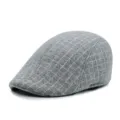 Grey checkered flat cap with retro padded lining for winter warmth and outdoor hunting - Adult M 56-58cm / Large Plaid - Light Gray