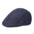Vintage blue plaid flat cap for men and women, autumn winter warm quilted beret hat - Adult M 56-58cm / Large Plaid - Dark Blue