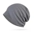 Slouchy grey cotton knit beanie hat for autumn and winter stylish outdoor wear comfort - One Size / Grey - Seamless