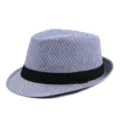 Cappello jazz fedora vintage a righe bianche e blu con un nastro nero molto elegante - Gessato Blu / Adatto Testa 56-58cm